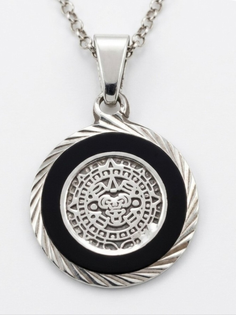 Vintage Mexican Aztec Calendar Pendant Sterling Silver 18" Necklace! - Picture 1 of 5